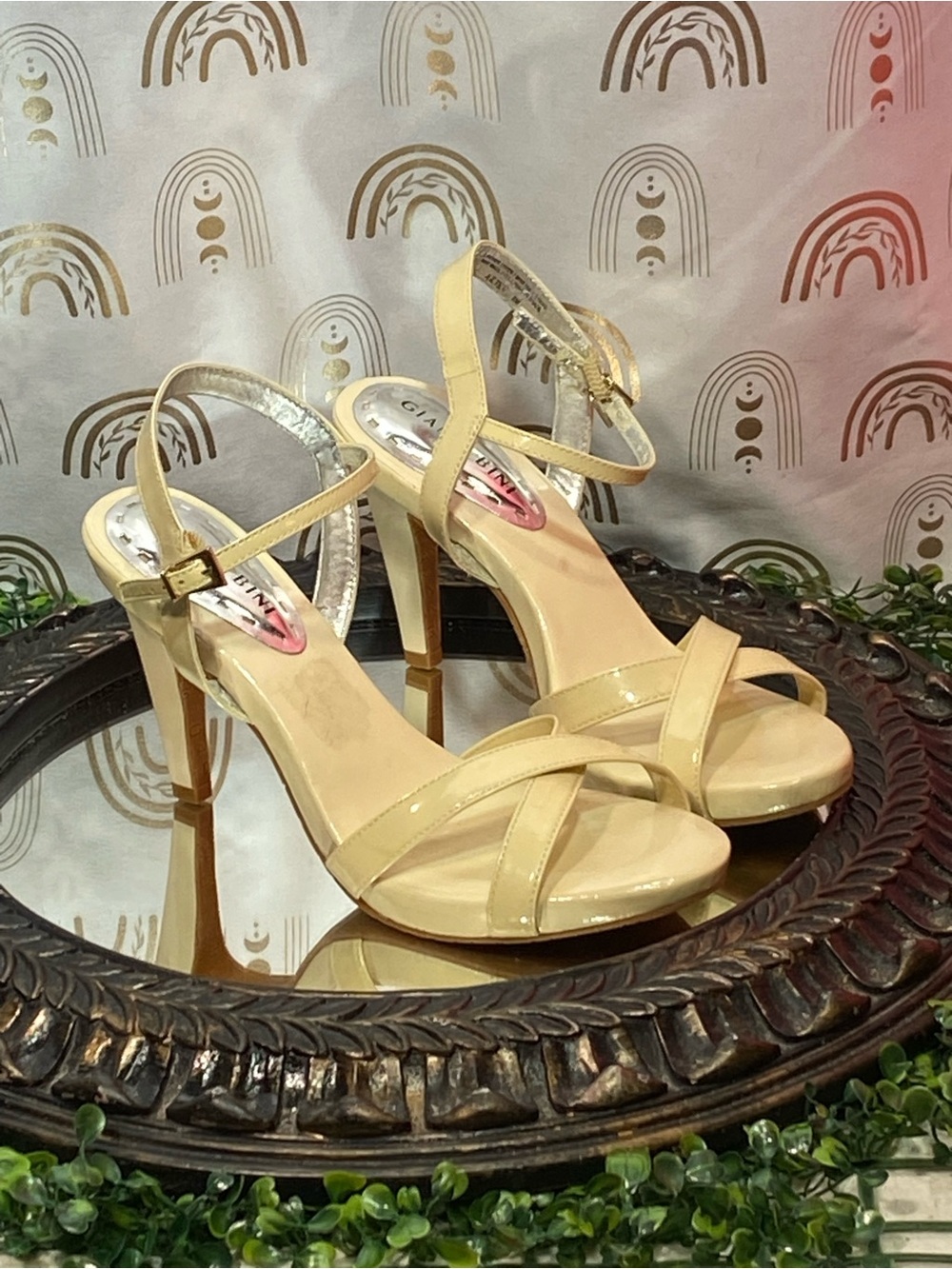 Giani Bernini Cream Patent Leather Strappy High Heel Sandals